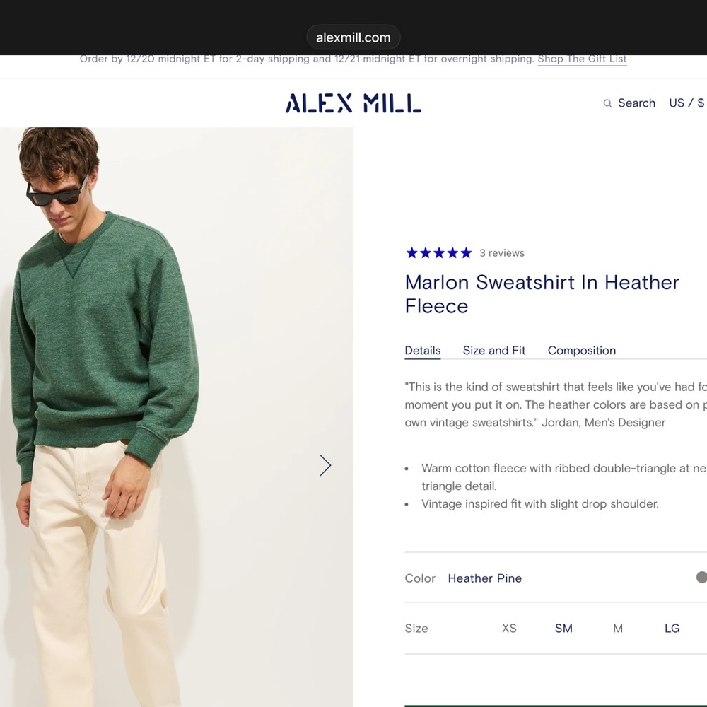 Alex Mill Crewneck Sweater in Heather Green